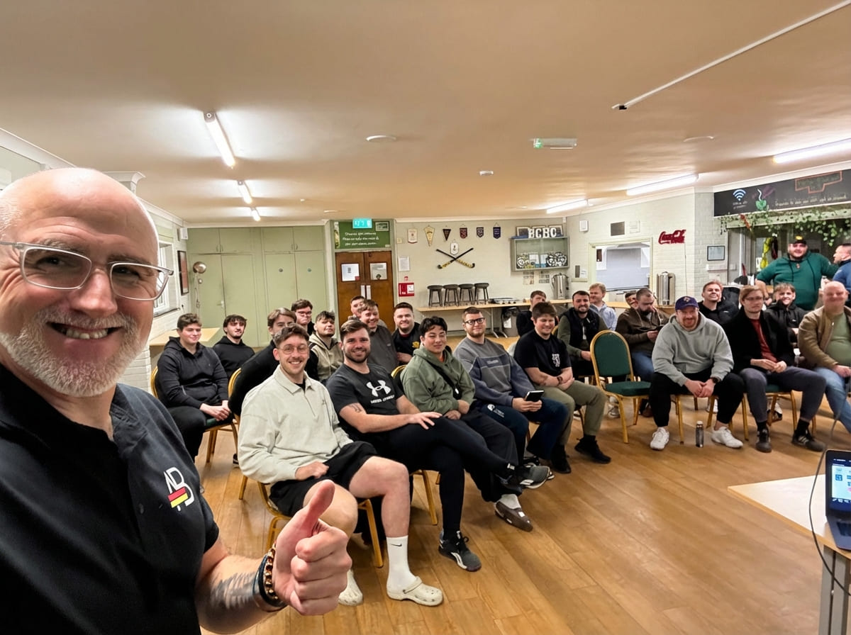Andrew &ldquo;Diesel&rdquo; Bennett with a group at one of his talks